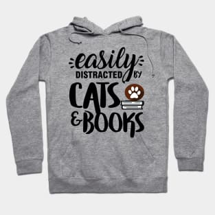 Easily Distracted by Cat & Books For Males Hoodie